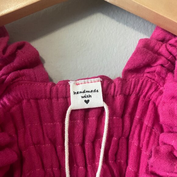 Handmade Children's Pink Upcycled Double Gauze Cotton Elastic Straps Dress - Picture 3 of 12